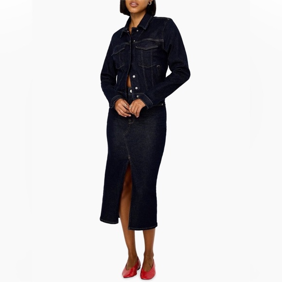 NWT Good American Front Slit Denim Midi Skirt Sz 8/29 - Picture 1 of 11